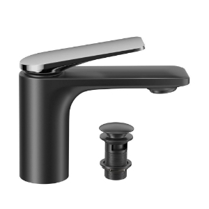 Picture of Single lever basin mixer with click clack waste - Lever: Black Chrome | Body: Black Matt