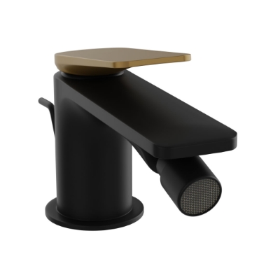 Picture of Single Lever Bidet Mixer with Popup Waste - Lever: Gold Matt PVD | Body: Black Matt