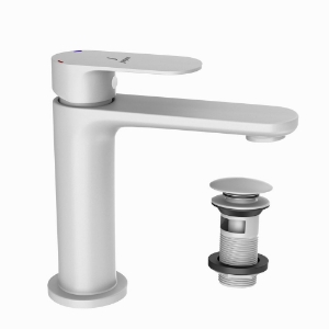 Picture of Single Lever Basin Mixer with click clack waste - White Matt