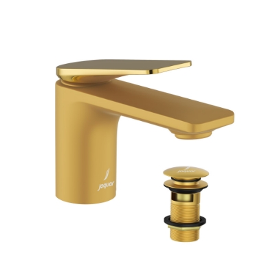 Picture of Single lever basin mixer with click clack waste - Lever: Gold Bright PVD | Body: Gold Matt PVD