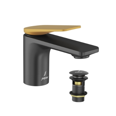 Picture of Bateria umywalkowa jednouchwytowa - Uchwyt: Złoty mat PVD Korpus: Czarny Mat