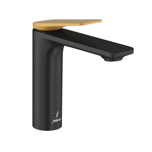 Picture of Single Lever Extended Basin Mixer - Lever: Gold Matt PVD | Body: Black Matt