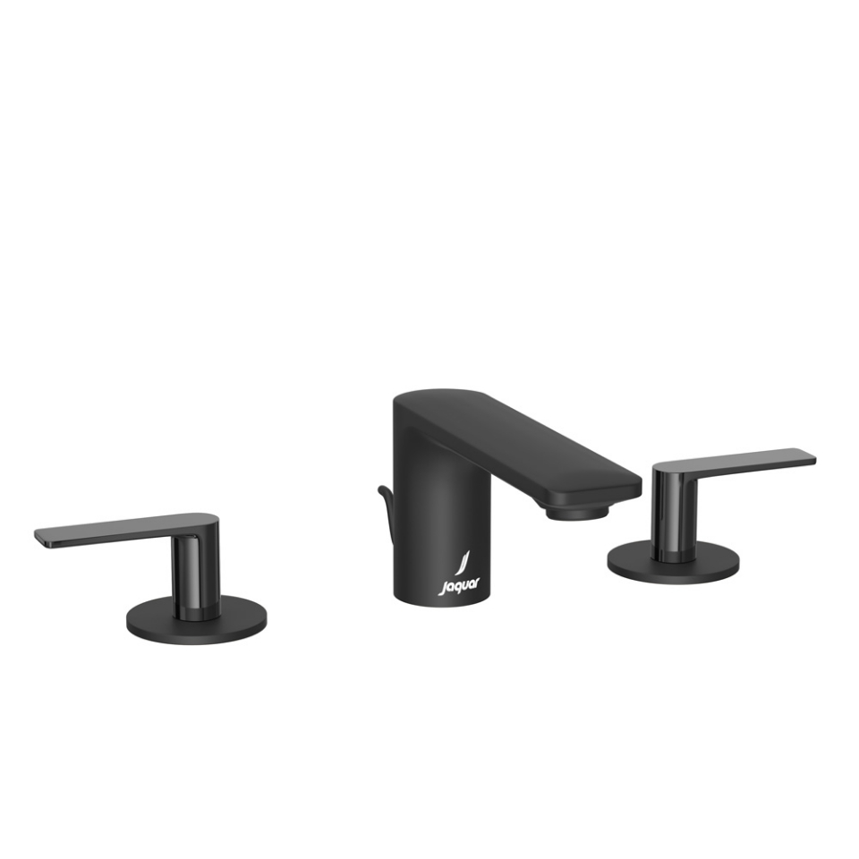 Picture of 3-Hole Basin Mixer with Popup Waste System - Lever: Black Chrome | Body: Black Matt